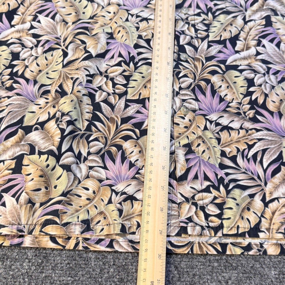 Campia Moda Shirt Mens Large Black Purple Tropical Leaf Print Cotton Hawaiian 90 - Picture 5 of 8